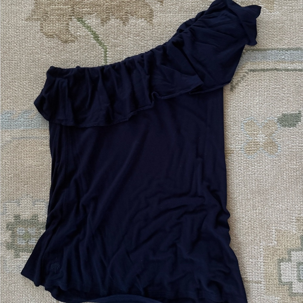 Lilly Pulitzer Navy Ruffle One Shoulder Top - Picture 2 of 5